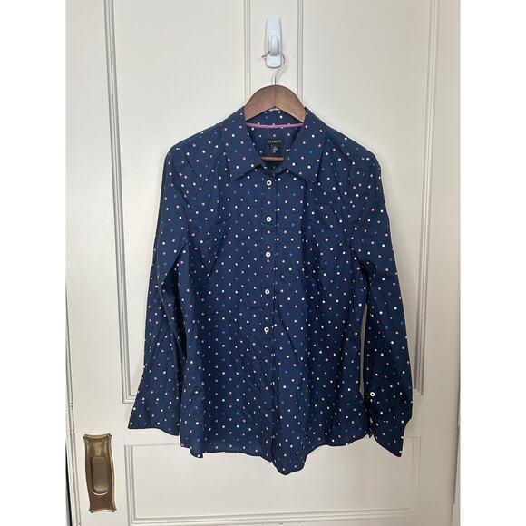Talbots Polka Dot Collared Button Blouse Womens Size XL Blue Classic Preppy NWT - Picture 1 of 7